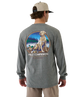 Man wearing a gray long-sleeve shirt with a HUNTING YELLOW LAB graphic and 'Field Companion' text on the back.