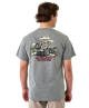 Man wearing a gray t-shirt with a BRONCO graphic design on the back, featuring the brand 'Burlebo Outdoors'.