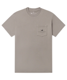 Beige t-shirt with a pocket and logo on a white background