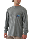 Man wearing a gray long-sleeve shirt with a Burlebo logo on a white background