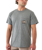 Man wearing a gray t-shirt with a Burlebo logo on a white background