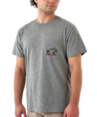 Man wearing a gray t-shirt with a Burlebo logo on a white background