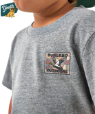 Gray t-shirt with a Burlebo Outdoors logo on a white background