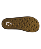 Brown sole of a shoe with a logo on a white background