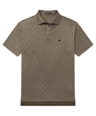 olive green polo with a golden doodle pattern prnt