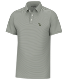 Green and white striped polo shirt on a white background