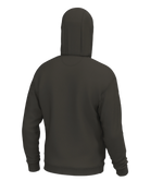 A BROWN pullover hoodie with a drawstring hood, kangaroo pocket, and a small white rectangular logo patch on the left chest. The inside of the hood features a contrasting camouflage pattern.