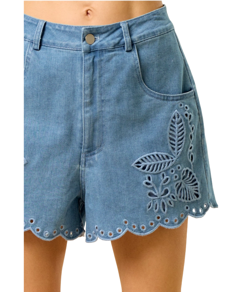 Layla Embroidered Denim Shorts