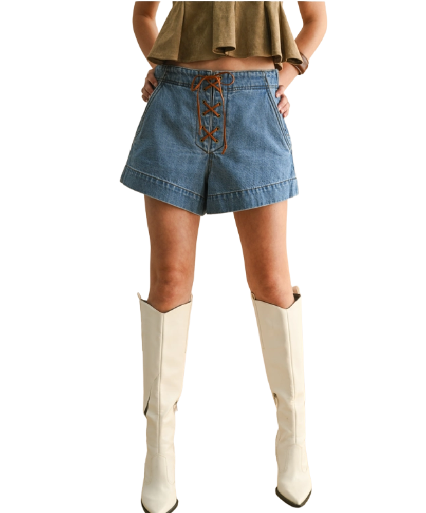 Suzanna Suede Lace Up Denim Shorts