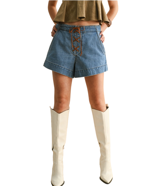 Suzanna Suede Lace Up Denim Shorts – Shades Sunglasses