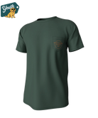 Youth green t-shirt with a southern point logo on the chest against a white background