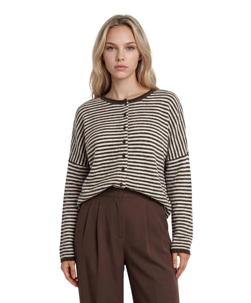 Brooklyn Stripe Raw Edge Drop Shoulder Knit Cardigan