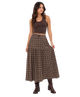 Prairie Afternoon Flared Plaid Maxi Skirt with Waist Belt