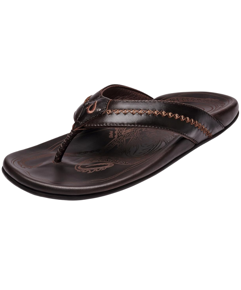 Brown sandal with decorative straps on a white background
