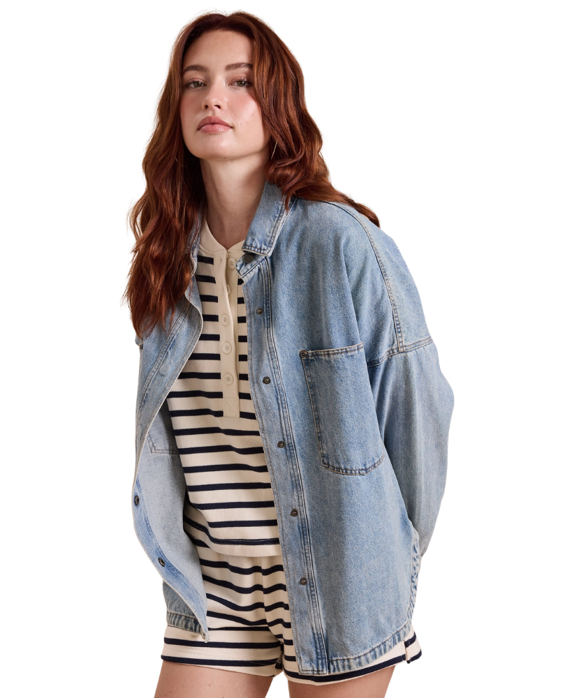 Washed Snap Button Denim Shacket