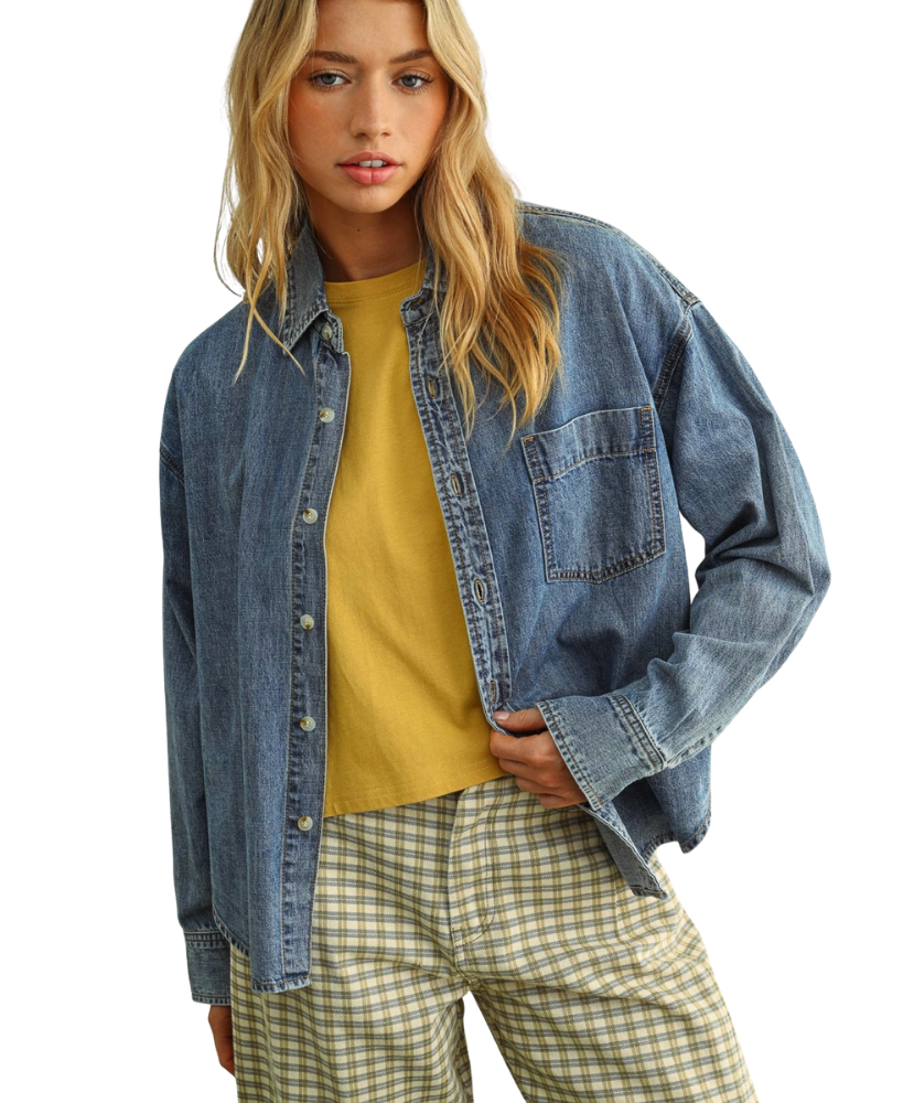 Washed Denim Button Down Shirt