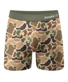 Camouflage-patterned underwear with Strutz branding on a white background