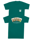 Green t-shirt with dogs as playing cards and ROTYAL FLUSH CLUB on a white background
