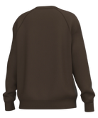 A dark brown long-sleeve crewneck sweatshirt shown from the back, featuring raglan sleeves and ribbed cuffs and hem, isolated on a white background.