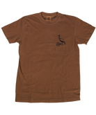 DIRTY MARSH Brown t-shirt with a small logo on the chest against a white background