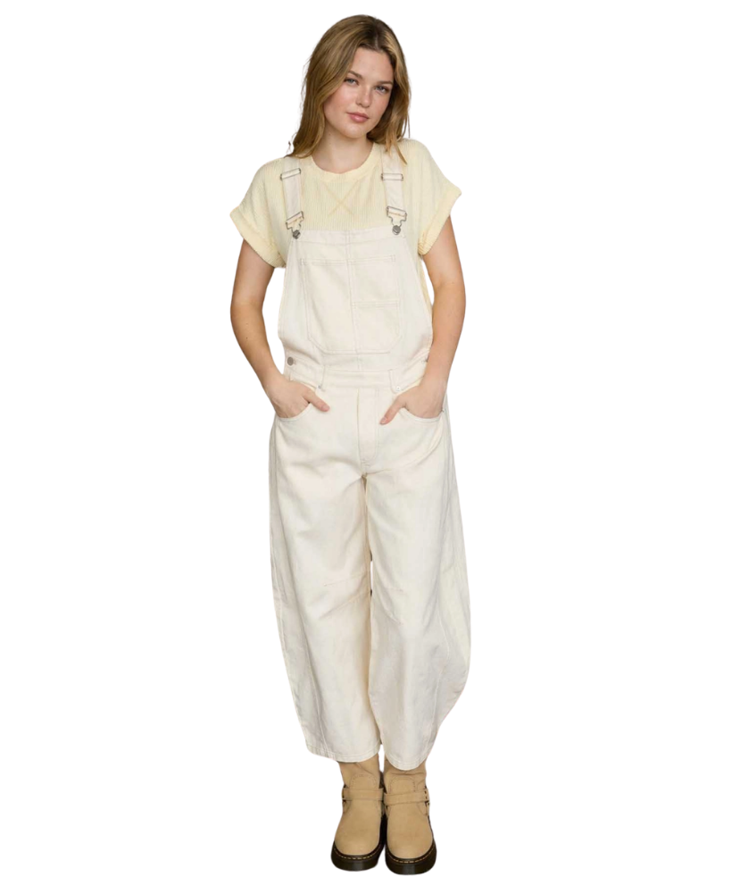 Whit Wide Leg Cropped Overalls
