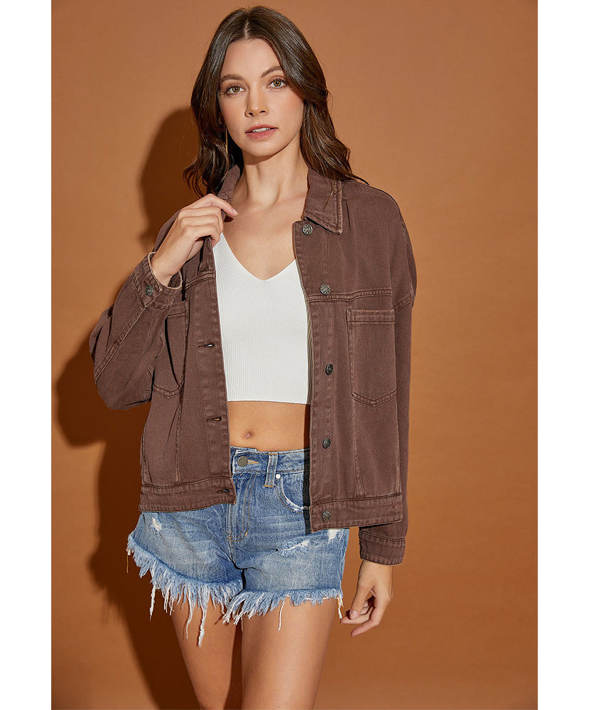 Kayla Back Pleated Denim Jacket