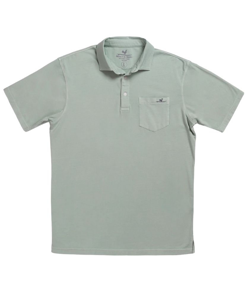 Light green Beach & Barn polo shirt with a pocket on a white background