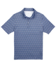 Blue patterned polo shirt on a white background
