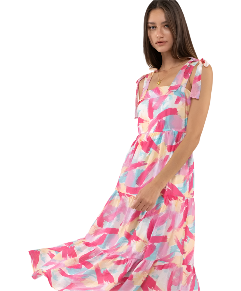 Annie Abstract Print Tiered Midi Dress