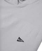 Gray hoodie with a small logo on the chest