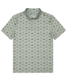 Green flying duck patterned polo shirt on a white background