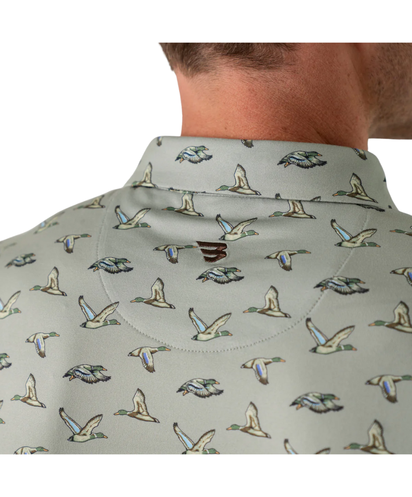 Close-up of a shirt with duck pattern on a white background
