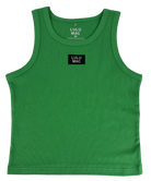 Green tank top with Lulu Mac logo on a white background