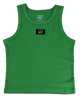 Green tank top with Lulu Mac logo on a white background