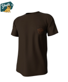 Youth Brown t-shirt with a southern point logo on the chest against a white background