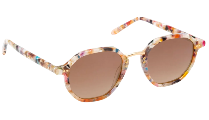 Krewe Sunglasses with colorful frame and brown lenses on a white background