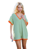 Striped Knit Binding Details V-Neck Romper