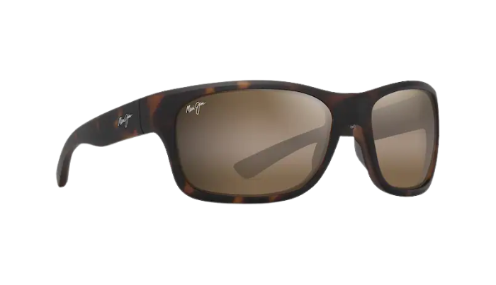 Sunglasses with tortoiseshell frame and brown lenses on a white background Maui Jim