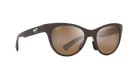 Brown sunglasses with reflective lenses on a white background