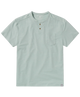 Light blue henley shirt with a pocket on a white background