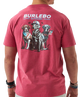 Red t-shirt with Burlebo Outdoors logo and dog illustrations on the back