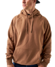 Person wearing a brown hoodie on a white background