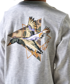 Gray long-sleeve shirt with a duck design on the back