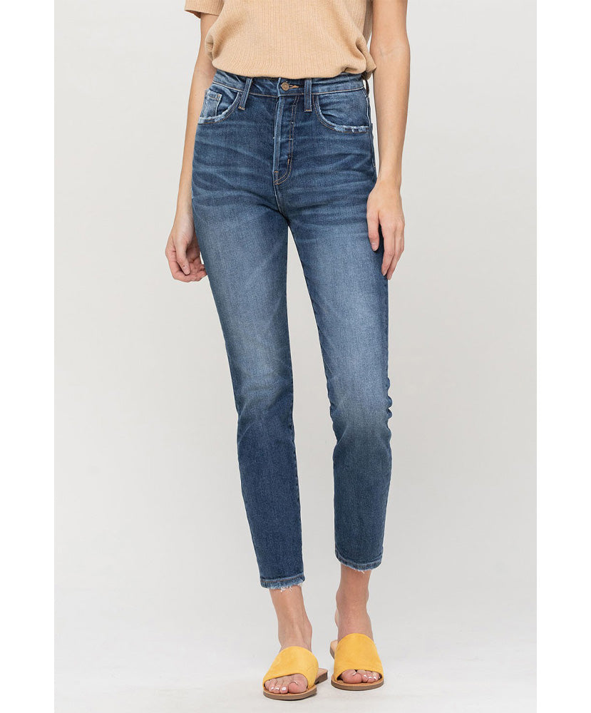 FLYING MONKEY Hollow Super outlet High Rise Stretch Mom Jeans with Pockets in Blue