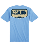 Light blue t-shirt with 'Local Boy Outfitters' logo on the back against a white background
