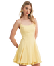 Woman wearing a yellow dress on a white background