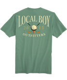 Green t-shirt with 'Local Boy Outfitters' logo and a golf ball and text on a white background