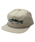 Beige cap with fish embroidery on a white background