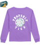 Girll's purple long-sleeve shirt with 'Properly Tied' graphic and disco ball design on a white background.