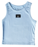 Light blue tank top with a black label on a white background